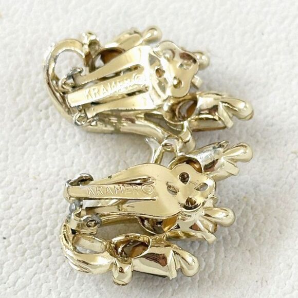 Kramer Topaz Rhinestone and Gold Tone Floral Earrings - Picture 2 of 4